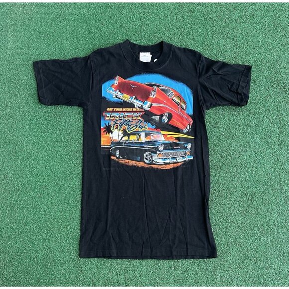 Vtg Airways Chevrolet Mens S Black Tee Get Your Kicks In A Trick Fifty Six - Picture 1 of 9